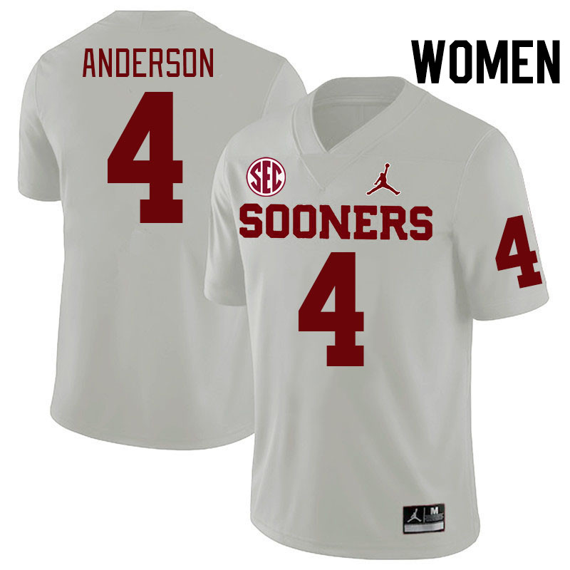 Women #4 Nic Anderson Oklahoma Sooners 2024 SEC Conference College Football Jerseys-White